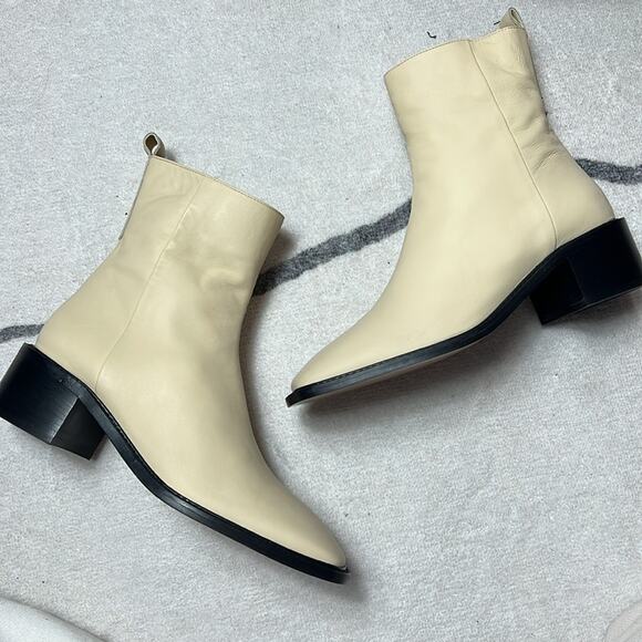EVERLANE The City Boot Leather Ankle Cream Zip Heeled Square Toe Size 8 NEW - Picture 10 of 15